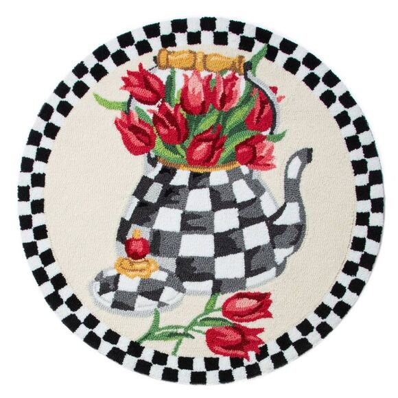 Brand New Mackenzie-Childs Tulip Kettle 3' Round Rug - Picture 1 of 2